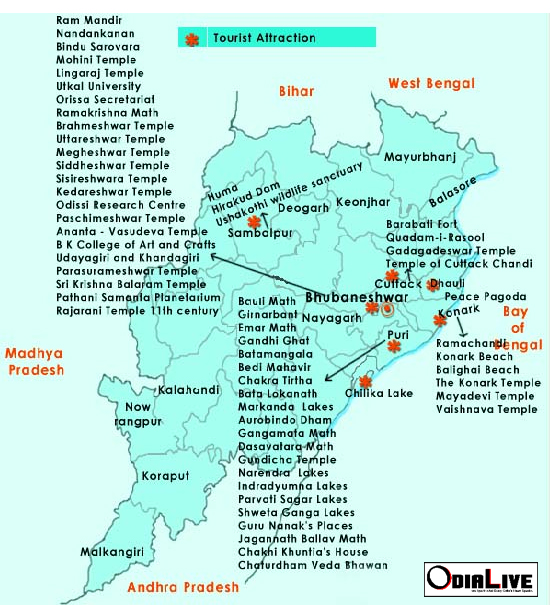 Tourism map of Odisha